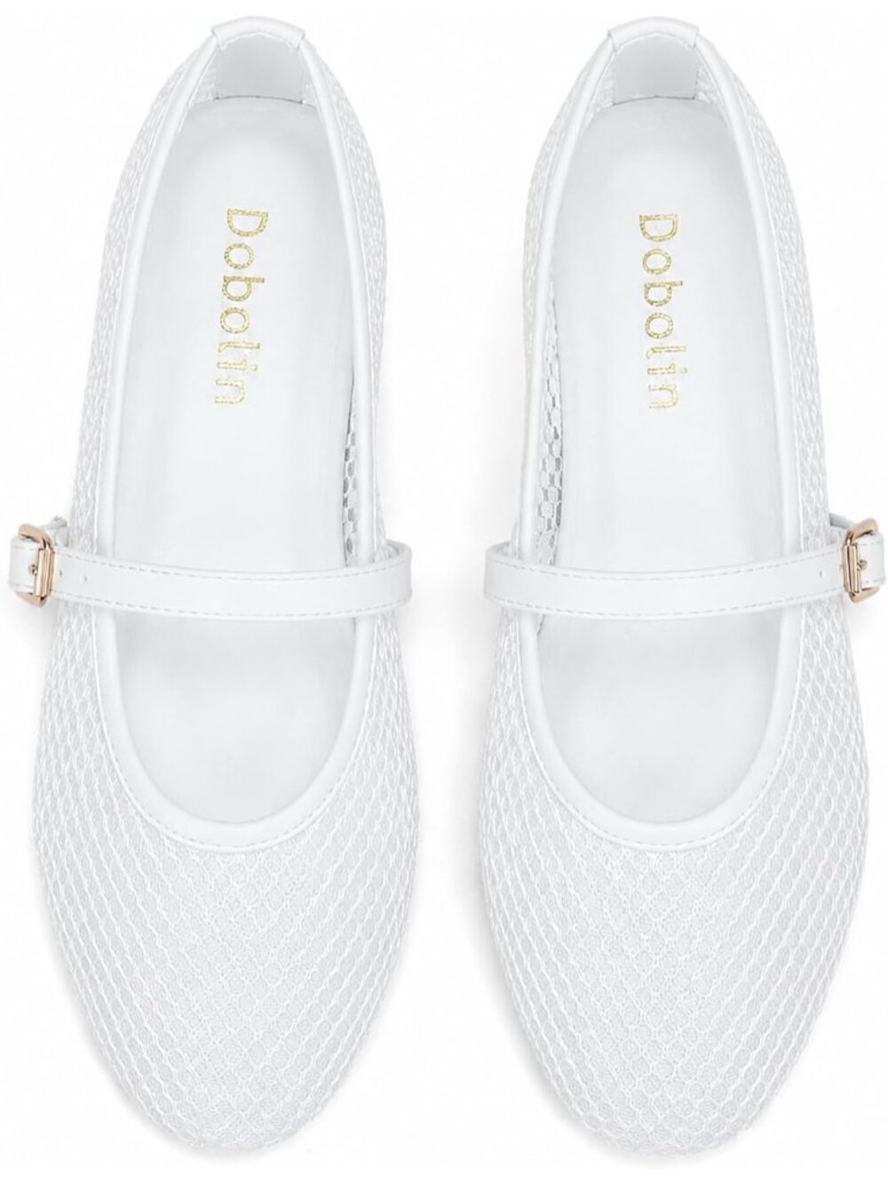 Women's Black Comfortable Round Toe Buckle Strap Breathable Mesh Design Flats